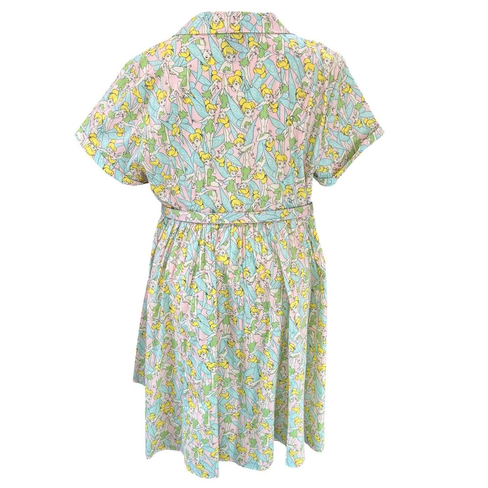 Torrid Disney Tinkerbell Dress Size 22 Pink Green Fairy Print Belted EUC - Picture 2 of 6
